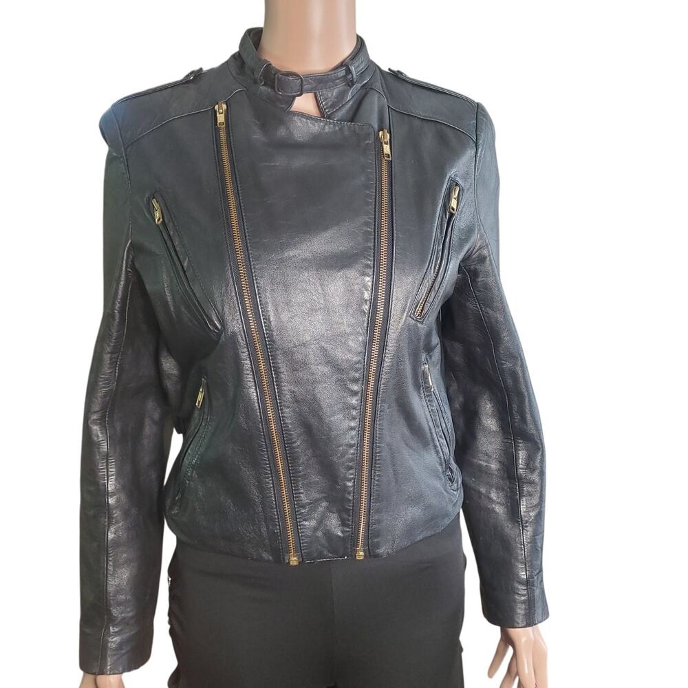 Vintage Wilsons Leather 10 (Modern S) Black Moto Jacket Genuine Leather Biker